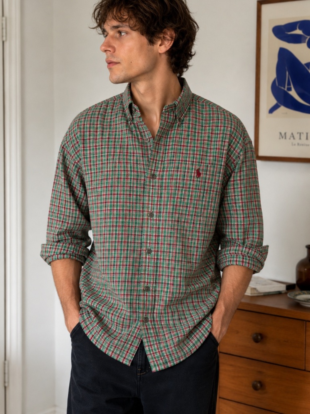Ralph Lauren Green Plaid Button Down Shirt Large Soft Cotton